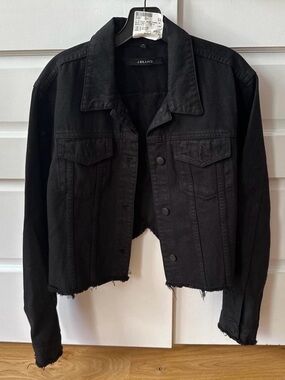 J Brand Black Raw-Hem Cropped Denim Jacket